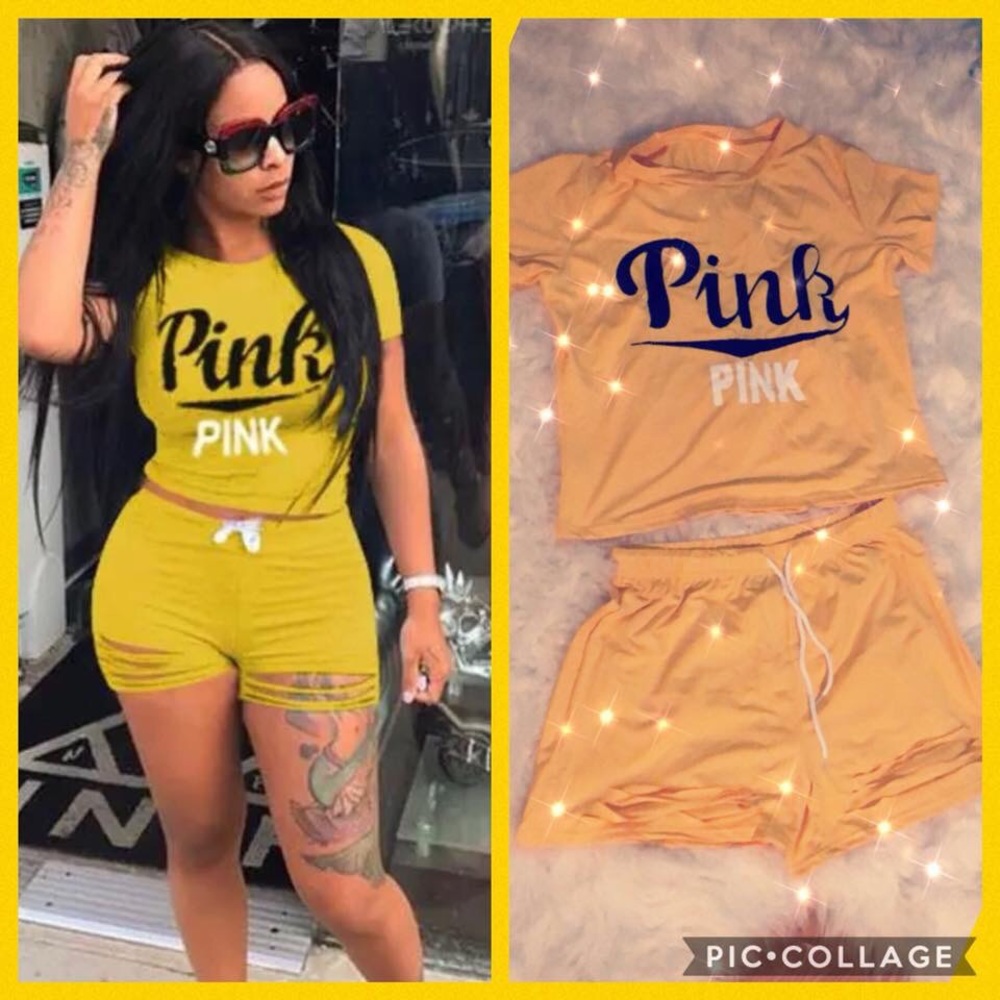 Pink Ripped Shorts Set